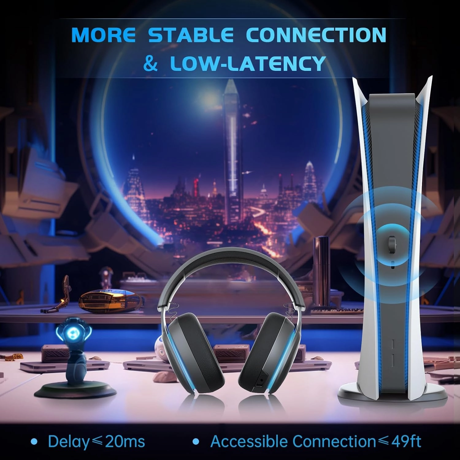 2.4GHz Wireless Gaming Headset for PS5, PS4 Fortnite & Call of Duty/FPS Gamers, PC, Nintendo Switch, 7.1 Surround Sound, Bluetooth 5.3 Gaming Headphones with ENC Mic, 40 Hr Battery - Space Gray