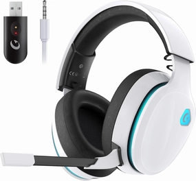 2.4GHz Wireless Gaming Headset for PS5, PS4 Fortnite & Call of Duty/FPS Gamers, PC, Nintendo Switch, Bluetooth 5.3 Gaming Headphones with Noise Canceling Mic, Stereo Sound, 40 Hr Battery -White over-ear headphones,closed back headphones,wireless studio