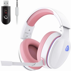 2.4GHz Wireless Gaming Headset for PS5, PS4 Fortnite & FPS Gamers, PC, Nintendo Switch, Bluetooth 5.3 Gaming Headphones with Noise Canceling Mic, Stereo Sound, 40 Hr Battery (Pink) over-ear headphones,closed back headphones,wireless studio cans,
