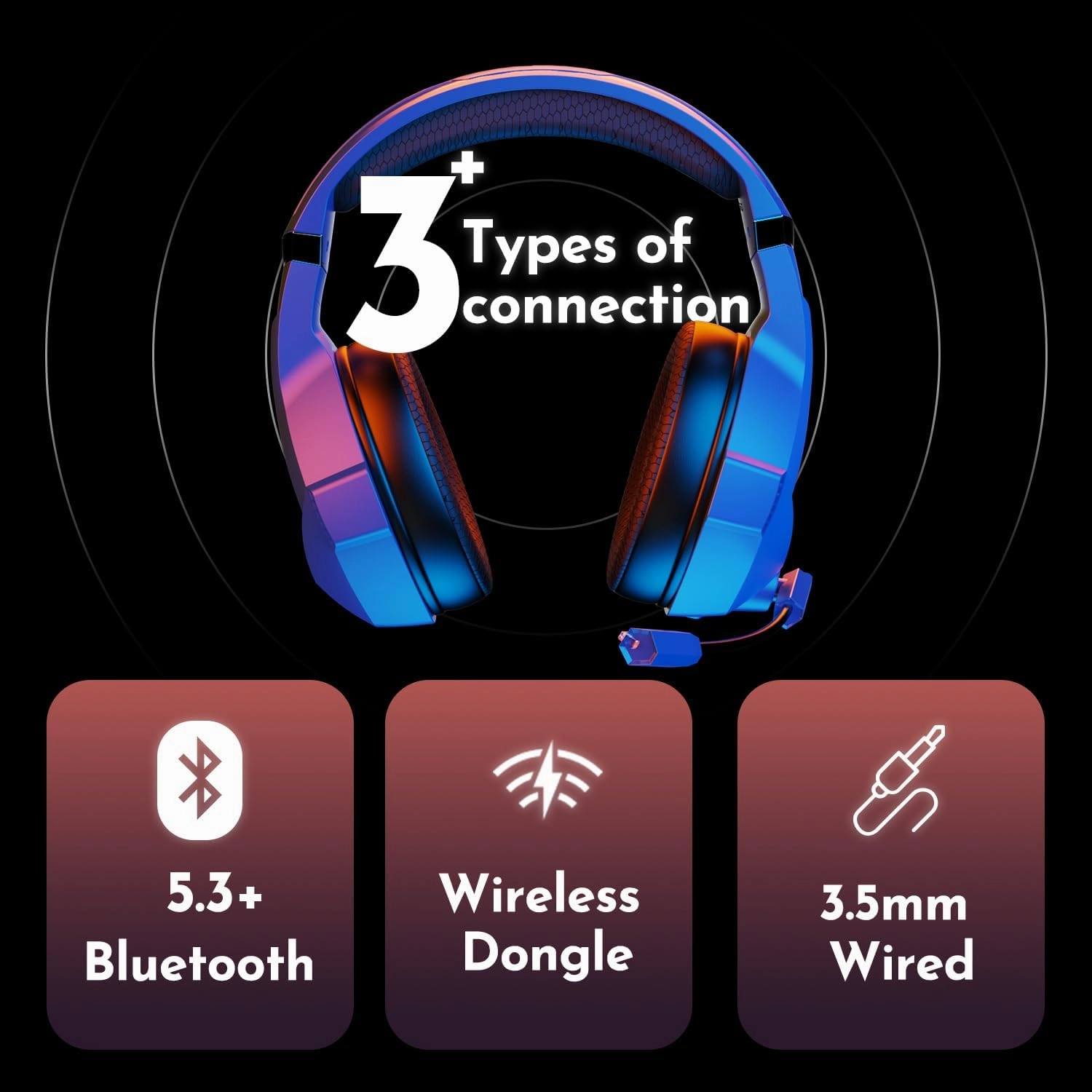 2.4GHz Wireless Gaming Headset for Ps5, Ps4, Switch, Bluetooth 5.3 Gaming Headphones with Noise Canceling Mic, Gamer Headset for PC, Laptop, Mobile, Mac, 35 Hr Battery, Blue