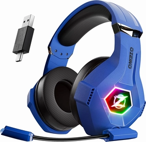 2.4GHz Wireless Gaming Headset for Ps5, Ps4, Switch, Bluetooth 5.3 Gaming Headphones with Noise Canceling Mic, Gamer Headset for PC, Laptop, Mobile, Mac, 35 Hr Battery, Blue over-ear headphones,closed back headphones,wireless studio cans,