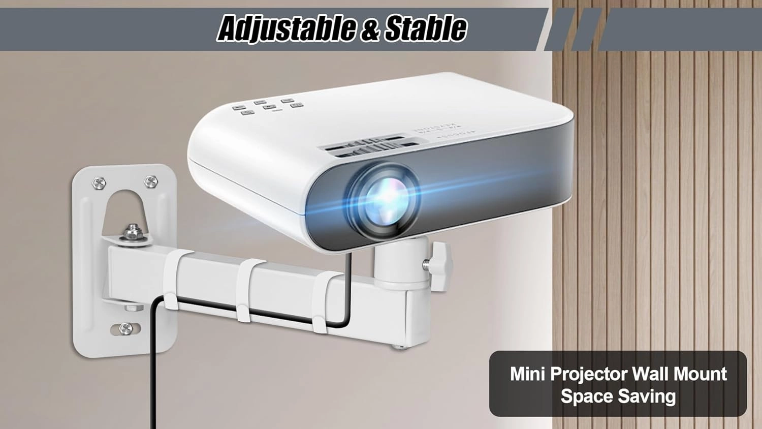 2-Be-Best Projector Wall Mount Mini Projector Mount Length 7.87IN / 20CM Wall Projectors Mounts Adjustable Bracket 1/4" M4 M6 Screw Size Upgraded White
