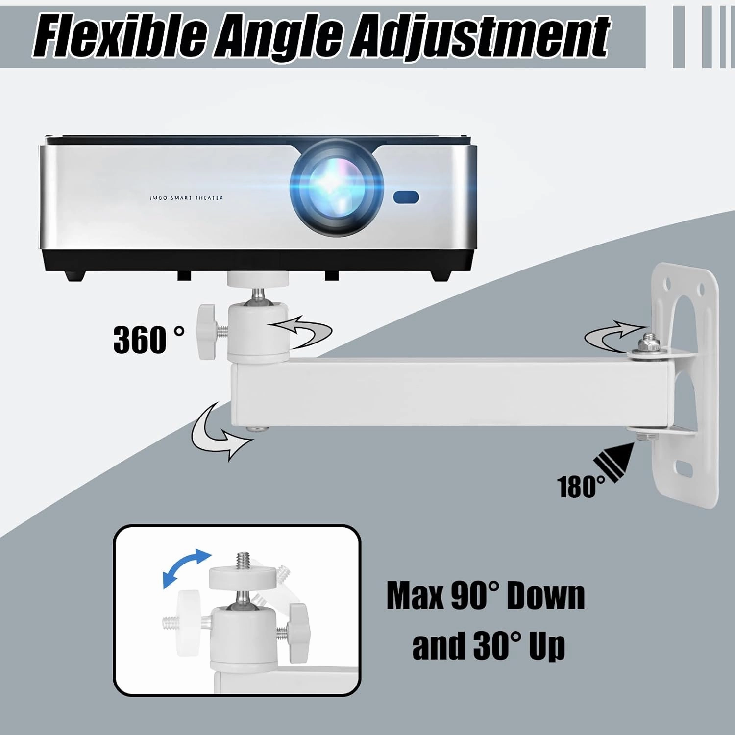 2-Be-Best Projector Wall Mount Mini Projector Mount Length 7.87IN / 20CM Wall Projectors Mounts Adjustable Bracket 1/4" M4 M6 Screw Size Upgraded White