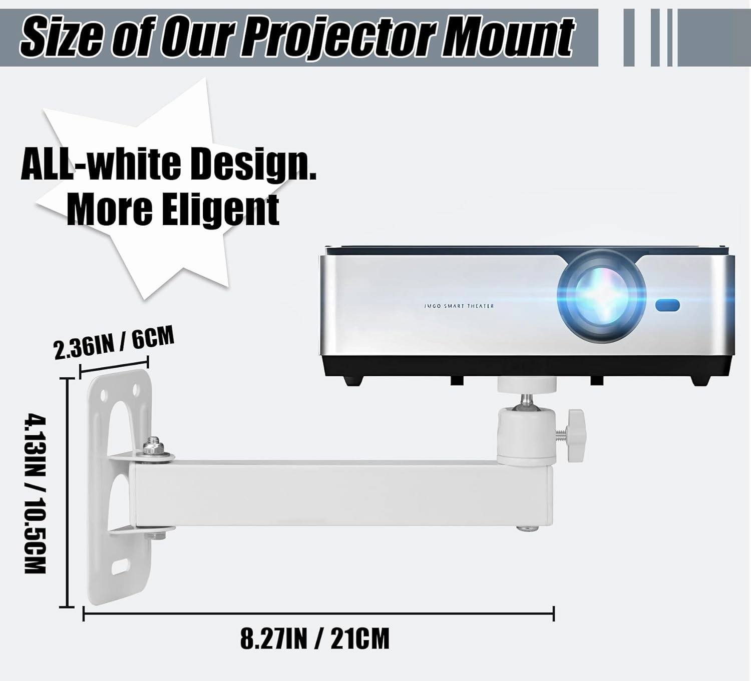 2-Be-Best Projector Wall Mount Mini Projector Mount Length 7.87IN / 20CM Wall Projectors Mounts Adjustable Bracket 1/4" M4 M6 Screw Size Upgraded White