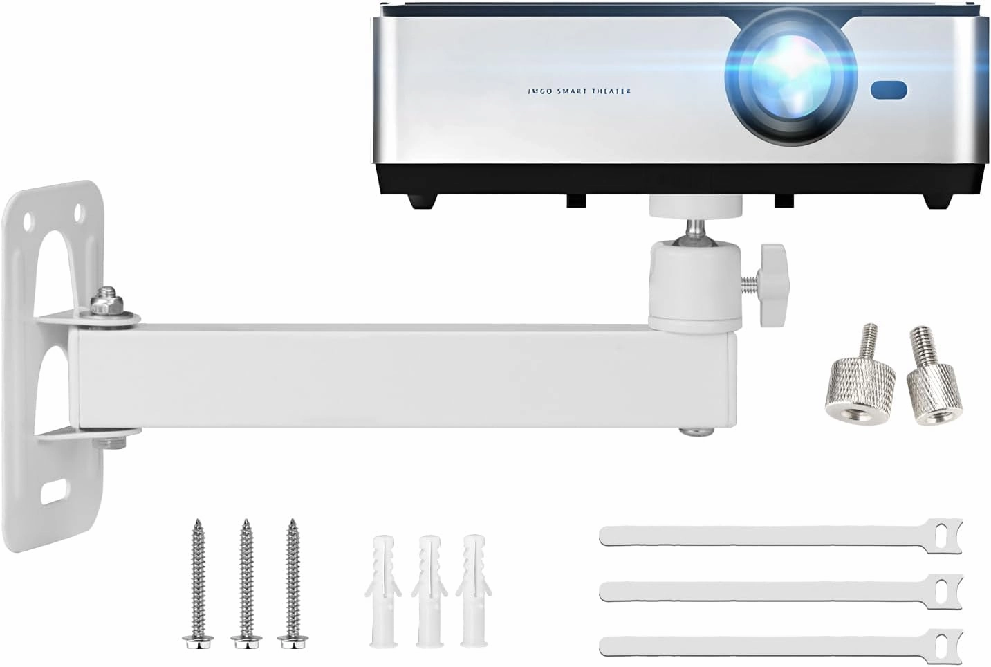 2-Be-Best Projector Wall Mount Mini Projector Mount Length 7.87IN / 20CM Wall Projectors Mounts Adjustable Bracket 1/4" M4 M6 Screw Size Upgraded White speaker wall mount,audio bracket,AV wall mounting,