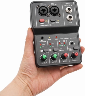 2 Channel Audio Mixer, Mini DJ Mixer Console with 16BIT/48KHZ Audio Resolution, Pro Mixing Console Controller Mixer Board High Compatibility for Laptop Tablet Mobile Karaoke Music Production mixer console,audio mixing desk,DJ console,