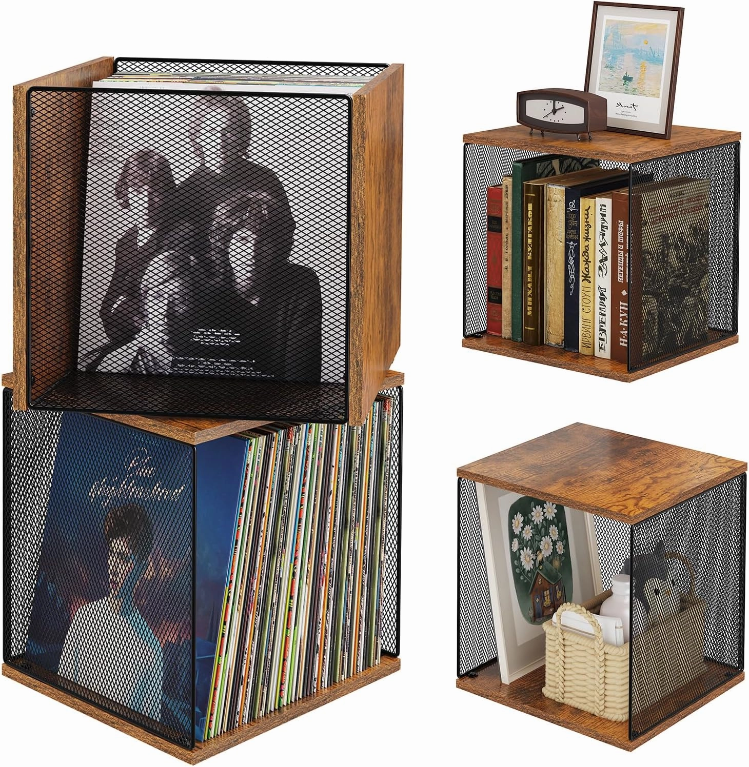 2 Cubes of Record Holder Shelf Storage Furniture - DIY Stackable 80-110 Vinyl Album Visualize Storage Box Cube - Natural Wooden Organizer Crate Cabinet vinyl storage,record holder,LP organizer,