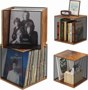 2 Cubes of Record Holder Shelf Storage Furniture - DIY Stackable 80-110 Vinyl Album Visualize Storage Box Cube - Natural Wooden Organizer Crate Cabinet vinyl storage,record holder,LP organizer,