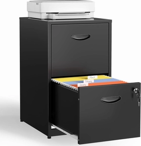 2 Drawer File Cabinet with Lock,Black Metal Filing Cabinets,Vertical Locking File Cabinet Fit Hanging Files, Letter,File Box and A4 Documents (Black) equipment cabinet,AV gear cabinet,component enclosure,