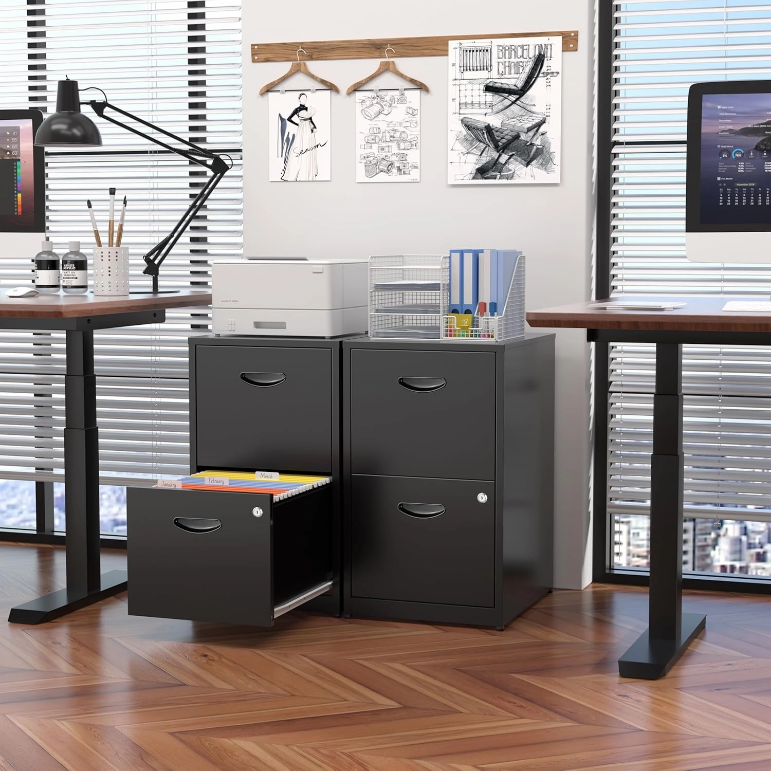2 Drawer File Cabinet with Lock,Black Metal Filing Cabinets,Vertical Locking File Cabinet Fit Hanging Files, Letter,File Box and A4 Documents (Black)