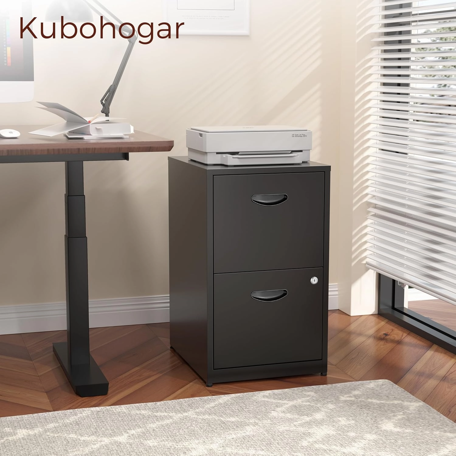 2 Drawer File Cabinet with Lock,Black Metal Filing Cabinets,Vertical Locking File Cabinet Fit Hanging Files, Letter,File Box and A4 Documents (Black)