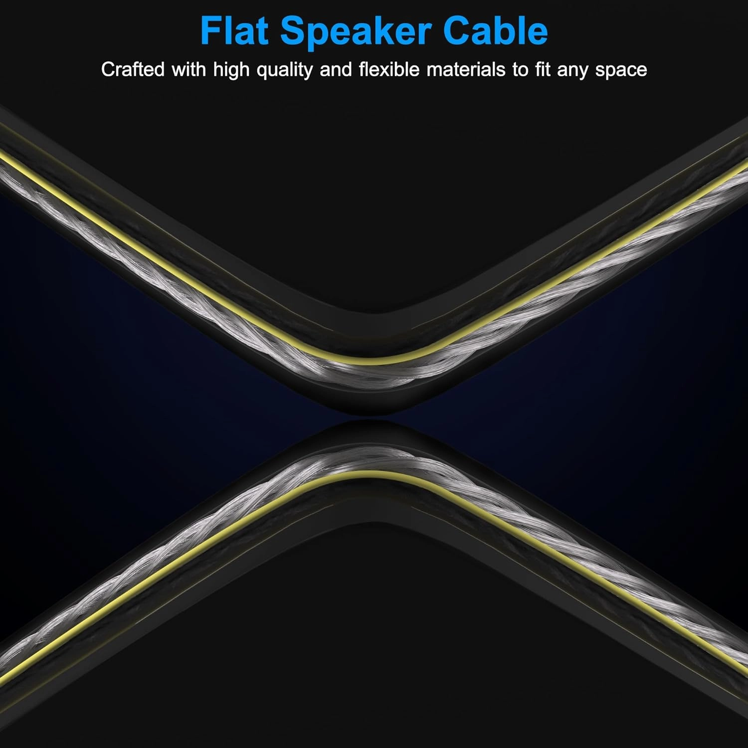 2 Pack 16/2 Speaker Flat Wire Cable with Banana Tip Plugs 10 FT, CL3 Rated, 16 Gauge AWG Wire, Tinned OFC Copper, Transparent Jacket with Yellow Polarity Marker, for Indoor & Outdoor, Hi-Fi