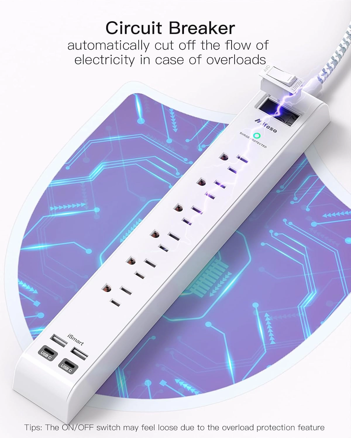 2 Pack Extension Cord 10ft Power Strip - Surge Protector with 6 Outlets 4 USB Charging Ports, Flat Plug, Overload Protection, Wall Mount for Home Office, Dorm Room Essentials