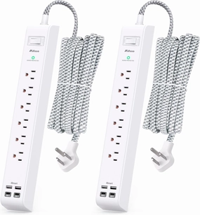 2 Pack Extension Cord 10ft Power Strip - Surge Protector with 6 Outlets 4 USB Charging Ports, Flat Plug, Overload Protection, Wall Mount for Home Office, Dorm Room Essentials power cord,hi-fi power cable,AC power lead,