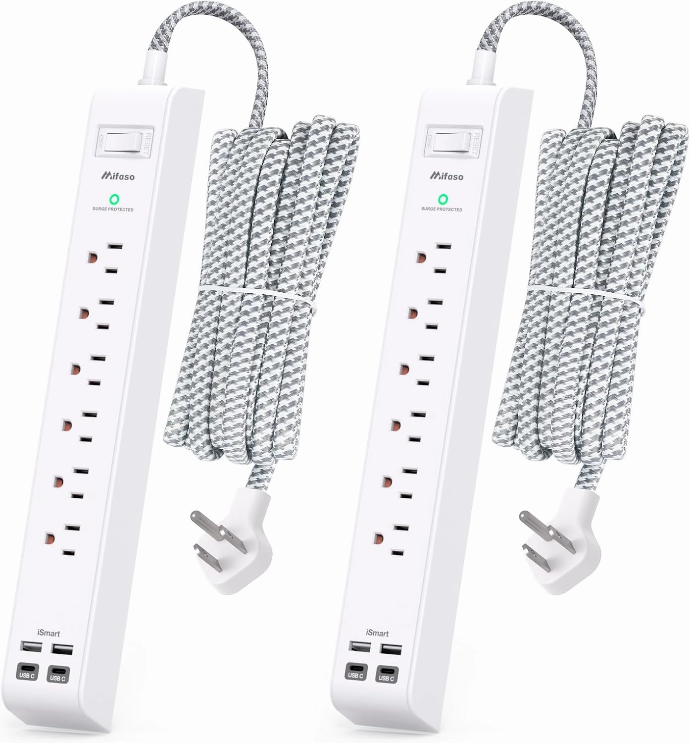2 Pack Extension Cord 10ft Power Strip - Surge Protector with 6 Outlets 4 USB Charging Ports, Flat Plug, Overload Protection, Wall Mount for Home Office, Dorm Room Essentials power cord,hi-fi power cable,AC power lead,