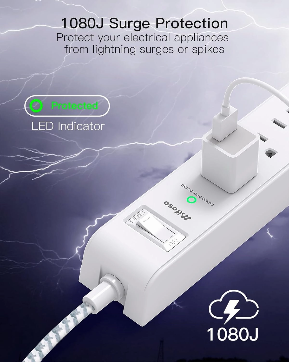 2 Pack Extension Cord 10ft Power Strip - Surge Protector with 6 Outlets 4 USB Charging Ports, Flat Plug, Overload Protection, Wall Mount for Home Office, Dorm Room Essentials