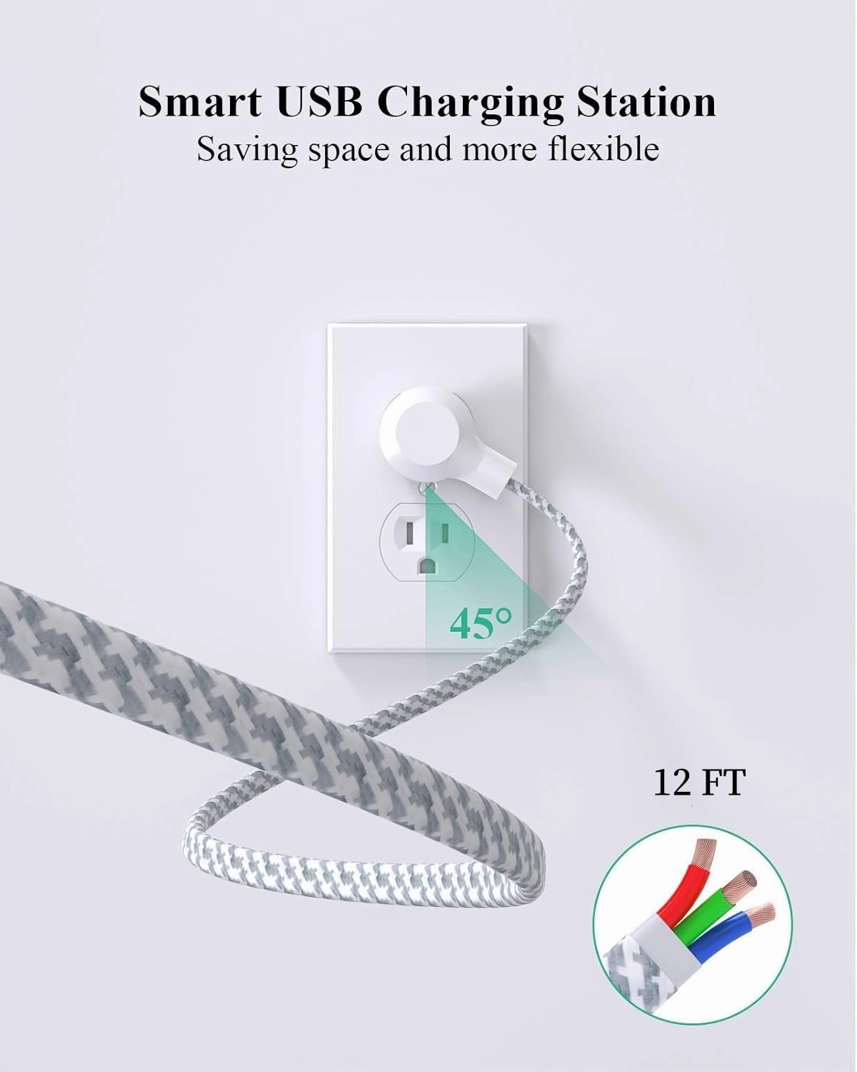 2 Pack Power Strip, 12FT Long Extension Cord, Surge Protector with 6 Outlets and 4 USB Ports (2 USB C), Flat Plug Overload Protection, Extension Cord 10  ft, Wall Mount for Home Office Dorm College