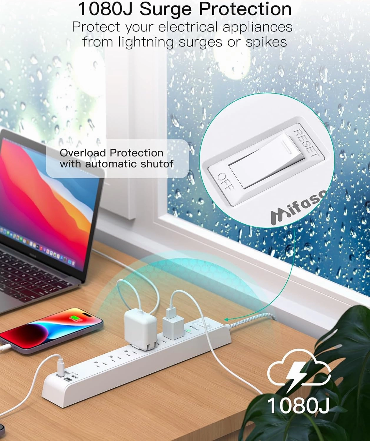 2 Pack Power Strip, 12FT Long Extension Cord, Surge Protector with 6 Outlets and 4 USB Ports (2 USB C), Flat Plug Overload Protection, Extension Cord 10  ft, Wall Mount for Home Office Dorm College