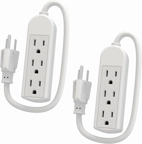2-Pack Power Strip 3 Prong Outlet - Slim White 3 Grounded Outlets 1ft Heavy Duty Extension Power Cord Power Strip Ideal for Computer/Phone/Home/Office (13A/125V/1625W/ETL Listed) power cord,hi-fi power cable,AC power lead,