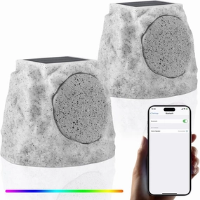 2-Pack Rock Speakers Outdoor Water-Resistant IP44 Solar-Powered Rock Speaker with RGB Light and TWS Pair for Patio Garden Party Pool Deck Yard Outside outdoor speakers,weatherproof speakers,patio audio system,