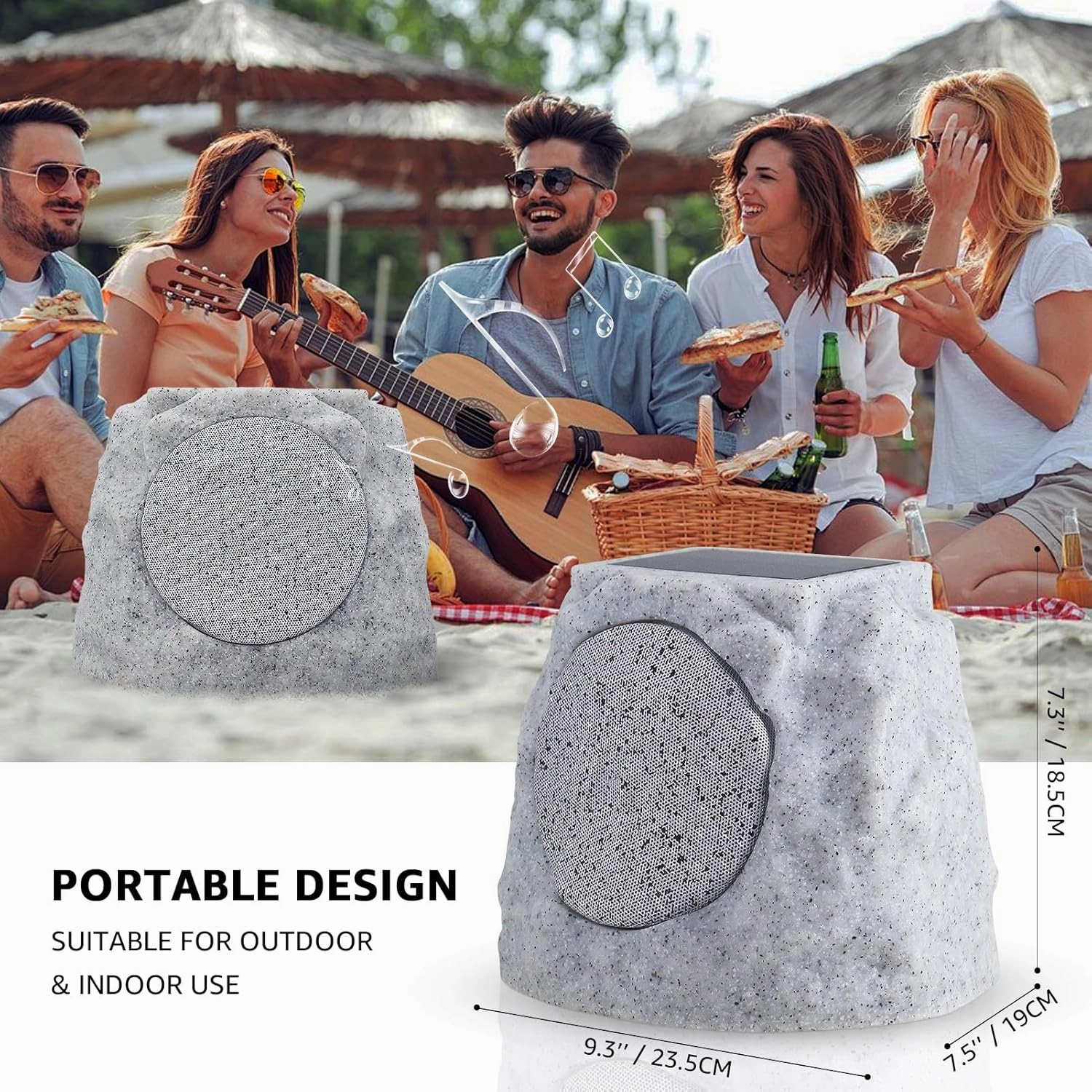 2-Pack Rock Speakers Outdoor Water-Resistant IP44 Solar-Powered Rock Speaker with RGB Light and TWS Pair for Patio Garden Party Pool Deck Yard Outside