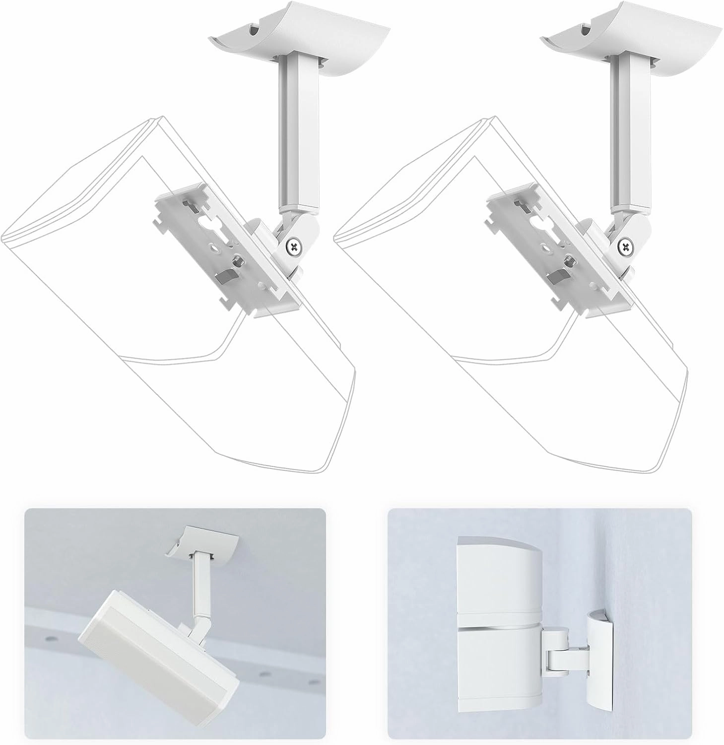 2 Pack Speaker Wall Mount Brackets for Bose UB-20, UB-20 Series II, Wall Mount Ceiling Bracket for Lifestyle 600 ST535 ST525 ST520 535III 525III CM520 SoundTouch JC-II AM6-V AM10-V AM10IV-White soundbar,TV speaker bar,home theater soundbar,