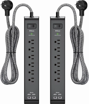2 Pack Surge Protector Power Strip with 6 Outlets 4 USB Ports 5-Foot Long Heavy-Duty Braided Extension Cords Flat Plug 900 Joules 15A Circuit Breaker Wall Mount for Home Office ETL Listed power cord,hi-fi power cable,AC power lead,
