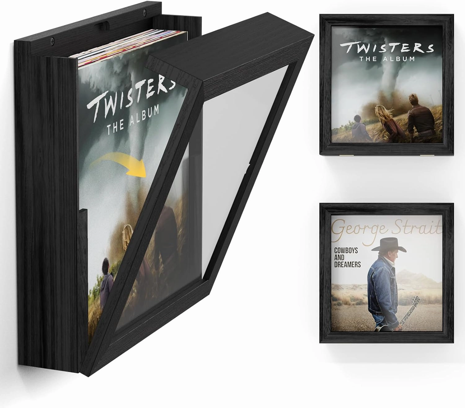 2 Pack Vinyl Record Frame, Album Frames for Display Up to 20 Records, Vinyl Frame for 12x12 Inch LP Album Cover (2 Pack/Black) vinyl storage,record holder,LP organizer,