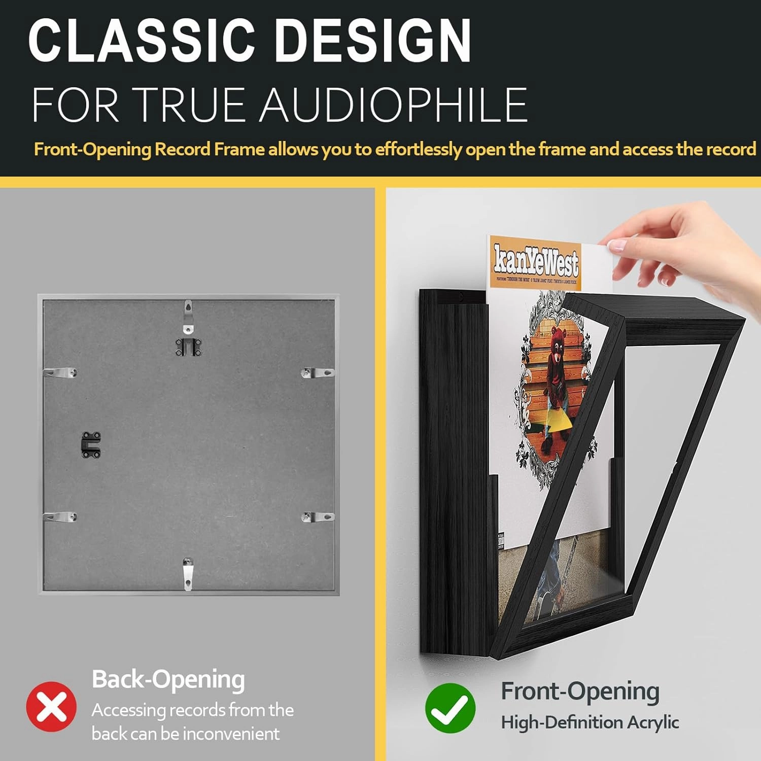 2 Pack Vinyl Record Frame, Album Frames for Display Up to 20 Records, Vinyl Frame for 12x12 Inch LP Album Cover (2 Pack/Black)
