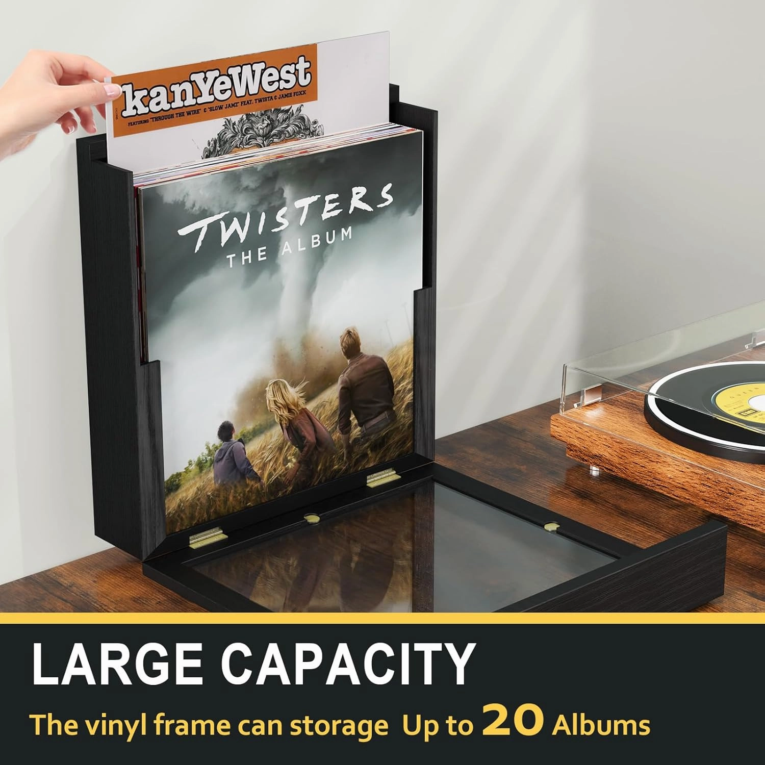 2 Pack Vinyl Record Frame, Album Frames for Display Up to 20 Records, Vinyl Frame for 12x12 Inch LP Album Cover (2 Pack/Black)