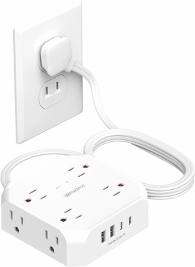 2 Prong Power Strip, WRXDMC 2 Prong to 3 Prong Outlet Adapter, 1400J Two Prong Surge Protector, 5ft Extension Cord, 8 AC Outlets with 2 USB C Port and 2 USB A Port, Wall Mountable, Ideal for Old House power cord,hi-fi power cable,AC power lead,
