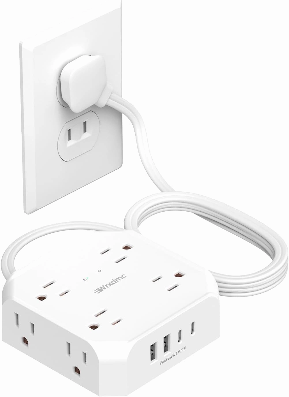 2 Prong Power Strip, WRXDMC 2 Prong to 3 Prong Outlet Adapter, 1400J Two Prong Surge Protector, 5ft Extension Cord, 8 AC Outlets with 2 USB C Port and 2 USB A Port, Wall Mountable, Ideal for Old House power cord,hi-fi power cable,AC power lead,