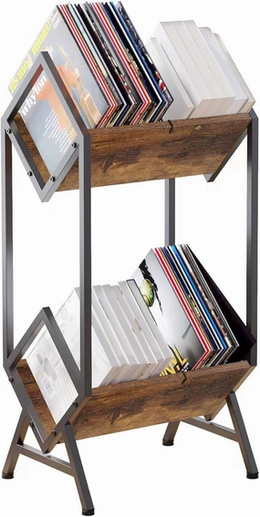 2-Tier Vinyl Record Storage, Metal Vinyl Record Holder for 160-200 LP Storage, Vintage Design Record Shelf for Albums Books Magazines Files, Matte Black- Designed for Your Vinyl Only vinyl accessories,turntable parts,record player tools,