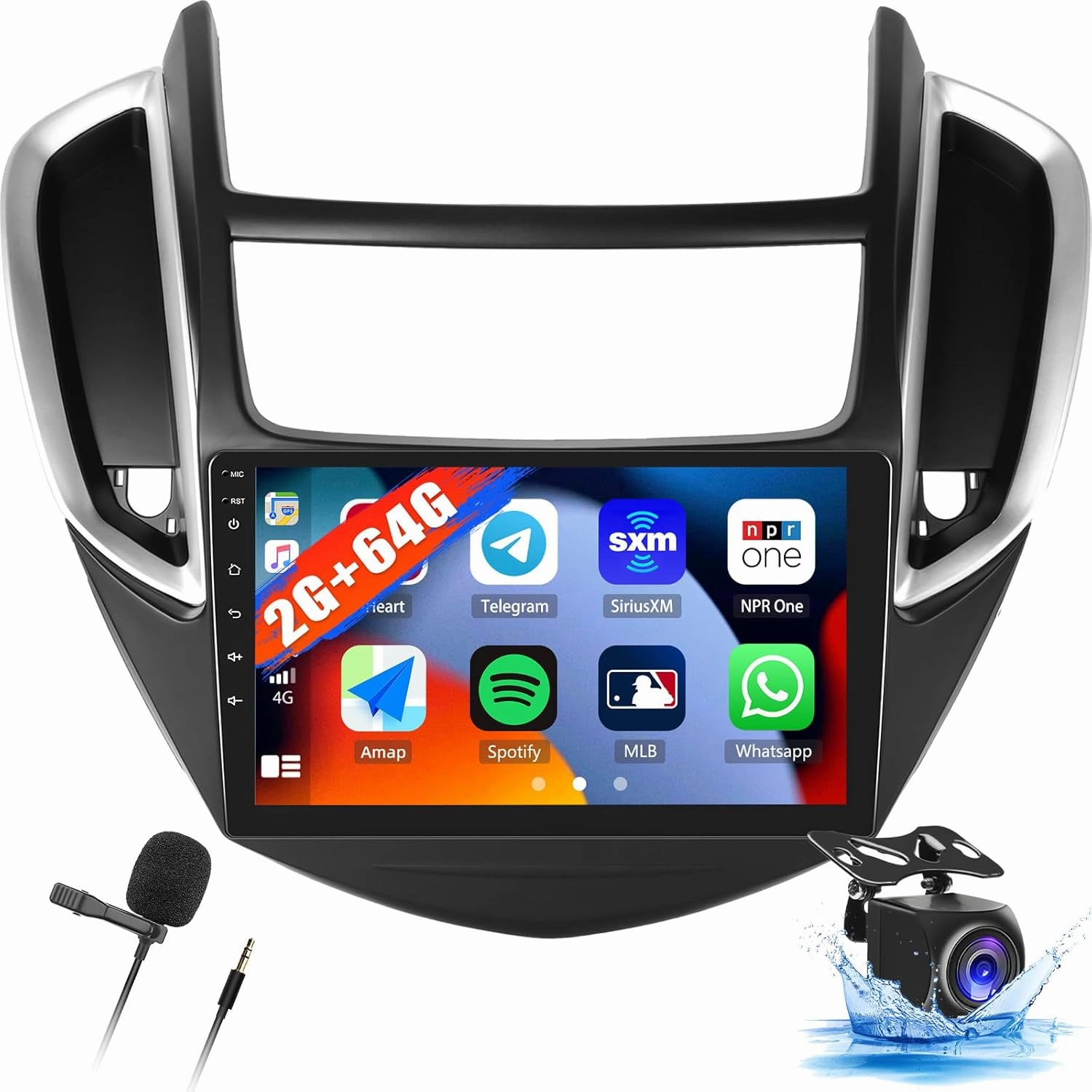 2G 64G Car Stereo with Wireless Apple CarPlay Android Auto for Chevrolet Chevy Trax 2014 2015 2016 Android 13 Radio 9" Touch Screen Bluetooth Car Radio with GPS Navigation HiFi WiFi FM Backup Camera wireless audio bridge,Bluetooth transmitter,WiFi aud
