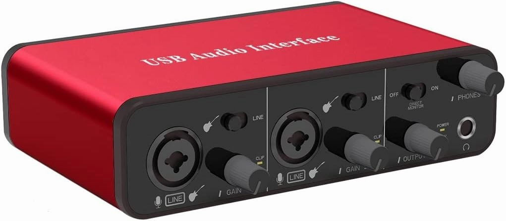 2i2 Audio Interface Audio Interface USB Microphone Preamps with 48V Phantom Power 24 Bit Support Smartphone/Tablet/Computer and Other Equipment RecordingNo DAW Recording Software audio interface,USB interface,music recording input,