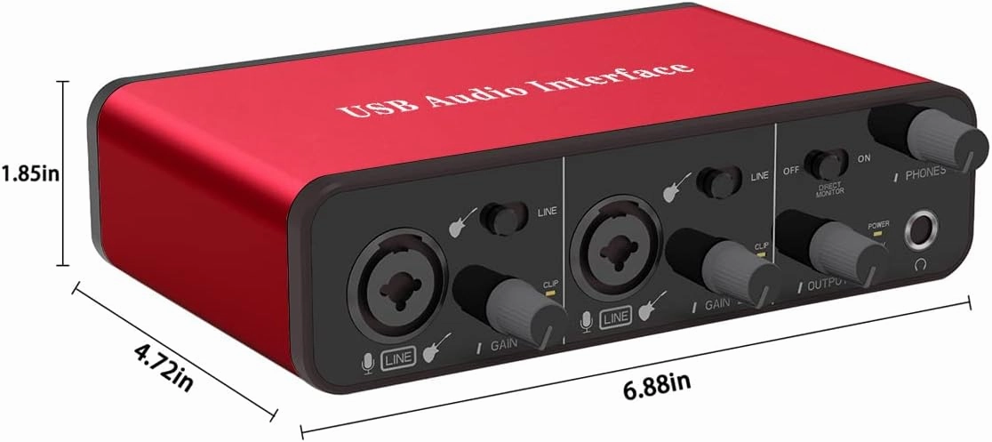 2i2 Audio Interface Audio Interface USB Microphone Preamps with 48V Phantom Power 24 Bit Support Smartphone/Tablet/Computer and Other Equipment RecordingNo DAW Recording Software