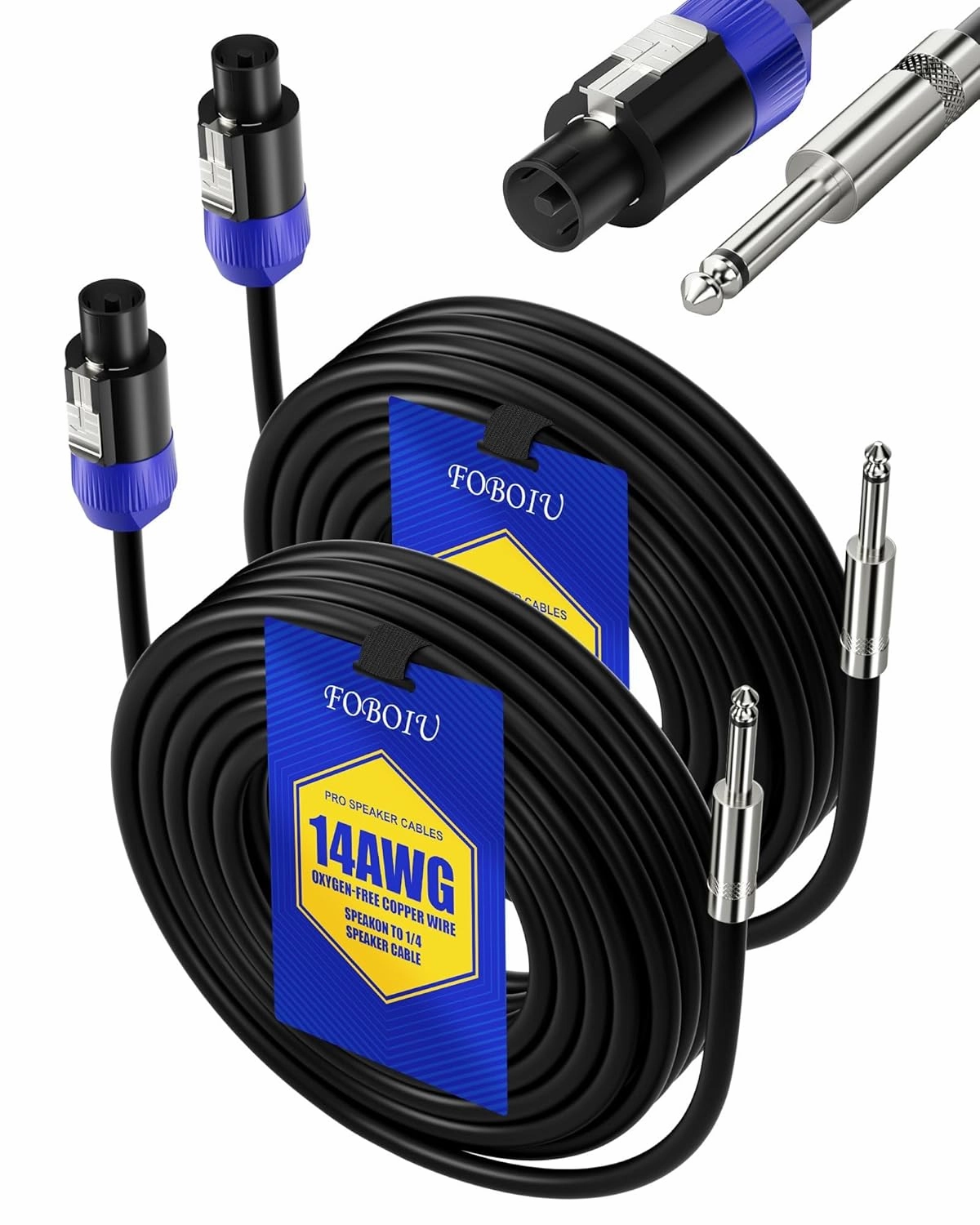 2Pack 30 ft Speakon to 1/4 Speaker Cable, Professional 14AWG Oxygen-Free Copper Wire Audio Amplifier Connection Cord, DJ/PA Speakon Cable with Twist Lock speaker cable,audio wire,hi-fi speaker cord,