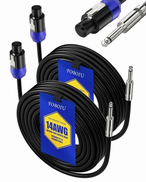 2Pack 30 ft Speakon to 1/4 Speaker Cable, Professional 14AWG Oxygen-Free Copper Wire Audio Amplifier Connection Cord, DJ/PA Speakon Cable with Twist Lock speaker cable,audio wire,hi-fi speaker cord,
