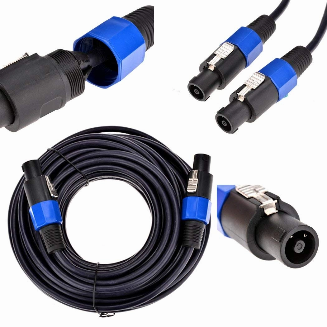 2Pack 50 ft Male Speakon to Speakon Cables, Professional 12 Guage AWG Audio Cord DJ Speaker Cable Wire with Twist Lock - 2 Conductor.