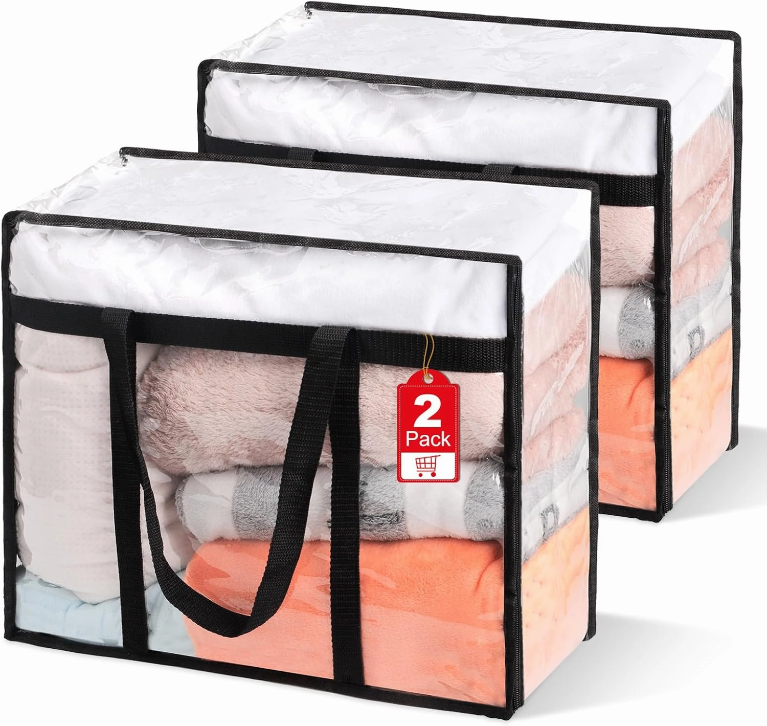 2Pack Clear Blanket Storage Bags, Vinyl Comforter Clothes Storage Closet Organizers and Storage Containers Moving Bags with Reinforced Handle for Bedding, Clothing, Comforters, Pillows, Toys,40L vinyl storage,record holder,LP organizer,