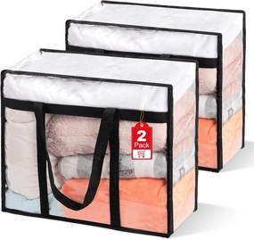 2Pack Clear Blanket Storage Bags, Vinyl Comforter Clothes Storage Closet Organizers and Storage Containers Moving Bags with Reinforced Handle for Bedding, Clothing, Comforters, Pillows, Toys,40L vinyl storage,record holder,LP organizer,