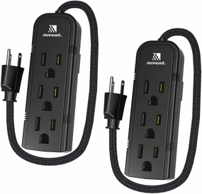 2Pack Small Power Strip Black Outlet - 1FT Heavy Duty Power Extension Cord, Mini Size Portable 3 Outlet Power Strip for Office,Computer,Home Accessories,Travel,ETL Listed (13a/125v/60hz/1625w) power cord,hi-fi power cable,AC power lead,