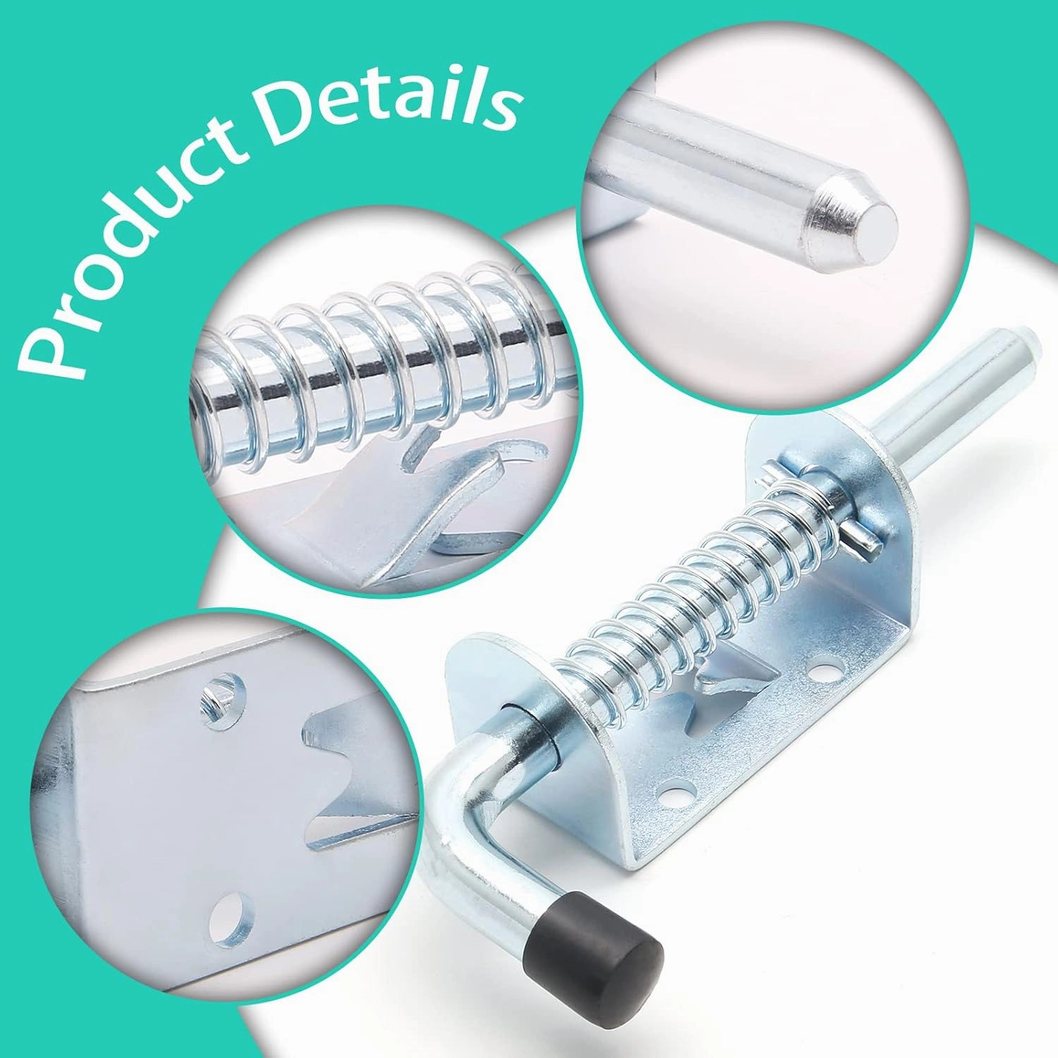 2pcs 5 Inch Spring Loaded Gate Latch Pin, Heavy Duty Barrel Bolt Spring Latch, Steel Door Lock Latch for Cabinet, Shed, Trailer, Equipment (Chrome)