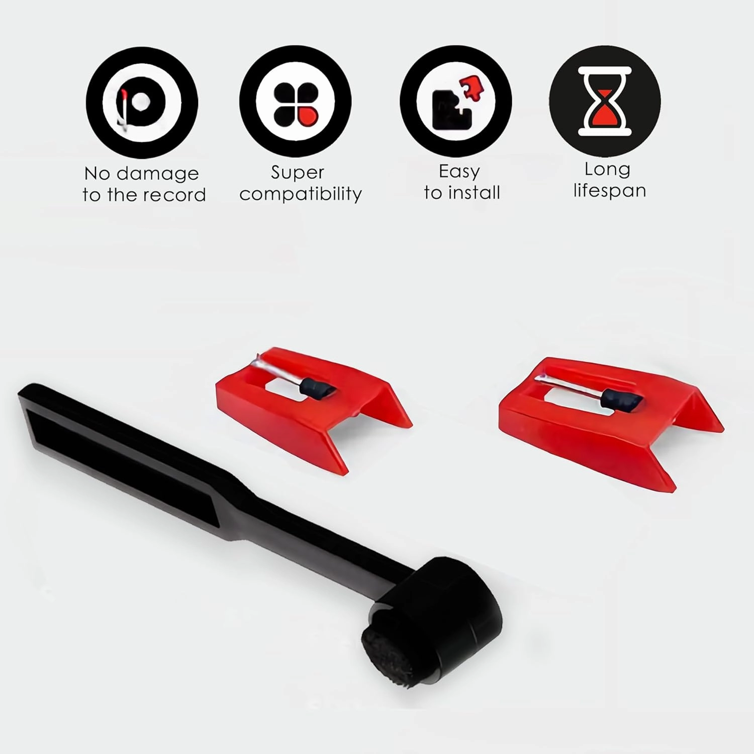 2pcs Turntable Record Player Needles with Stylus Cleaning Brush, Record Replacement Stylus for Crosley, Victrola, 1byone, Jenson, Boytone, And More Vinyl Turntables