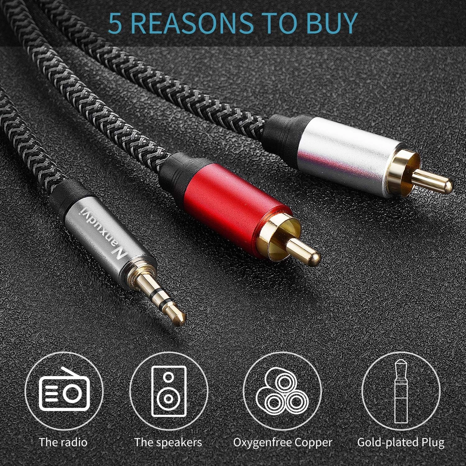 2RCA to 3.5mm Cable 40ft,Nylon-Braided 3.5mm AUX Cord to 2RCA Audio Cable for Stereo Receiver Speaker Smartphone Tablet HDTV MP3 Player & More Stereo Cable Audiophiles Headphone 2RCA Cable