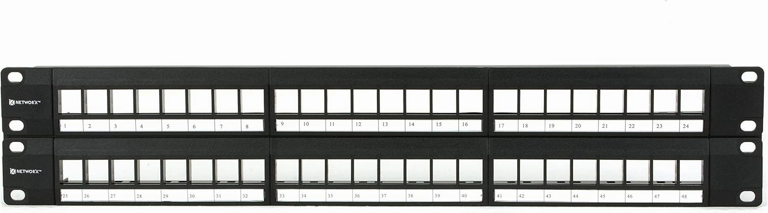 2U 48-Port Keystone Patch Panel - Rackmount or Wall Mount, 19-Inch Blank Patch Panel with Cable Management and Support Bar for Keystone Jacks rackmount gear,audio rack equipment,studio rackmounts,