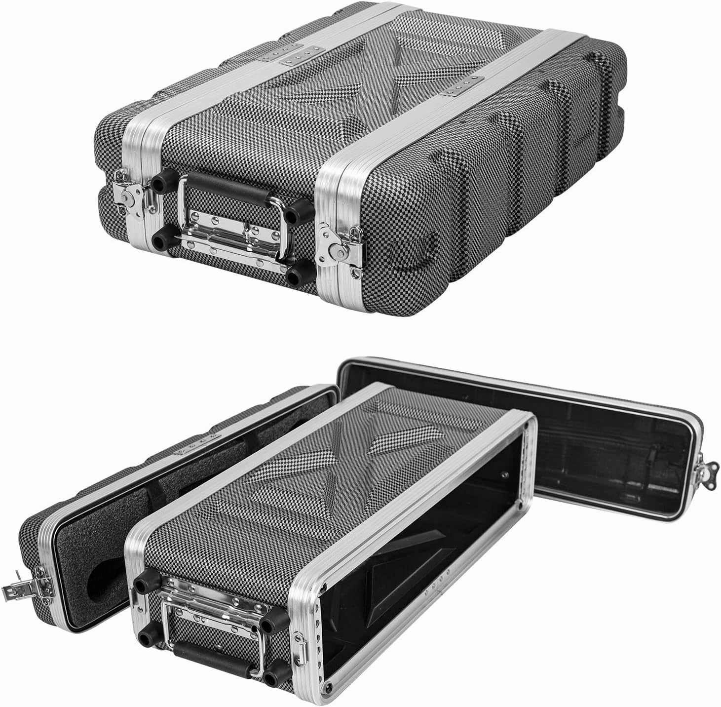 2U ABS Rack Case Shallow 8" Depth, 19" Rackmount Flight Road Travel Case, Waterproof Protective Hard Case with Customized Foam, Wireless Mic System Storage/Amp/Effect/DJ Mixer audio rack,hi-fi component stand,media shelf,