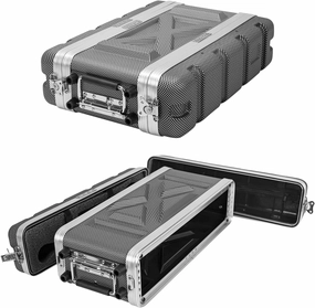 2U ABS Rack Case Shallow 8" Depth, 19" Rackmount Flight Road Travel Case, Waterproof Protective Hard Case with Customized Foam, Wireless Mic System Storage/Amp/Effect/DJ Mixer audio rack,hi-fi component stand,media shelf,