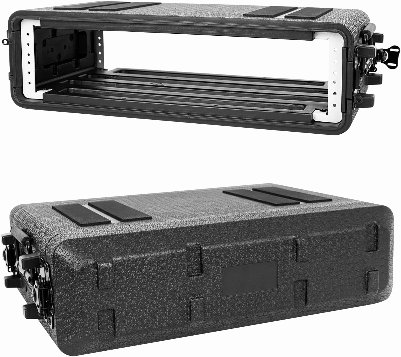 2U Rack Case Shallow 12" Depth, 19" Rackmount Flight Road Travel Case, Waterproof Protective Hard Case with Customized Foam, Wireless Mic System Storage/Amp/Effect/DJ Mixer audio rack,hi-fi component stand,media shelf,