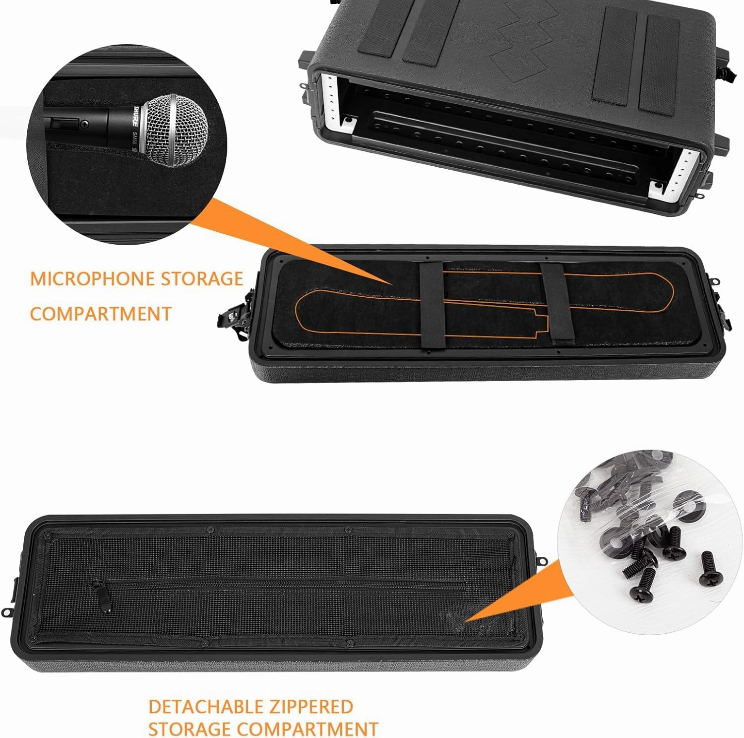 2U Rack Case Shallow 12" Depth, 19" Rackmount Flight Road Travel Case, Waterproof Protective Hard Case with Customized Foam, Wireless Mic System Storage/Amp/Effect/DJ Mixer